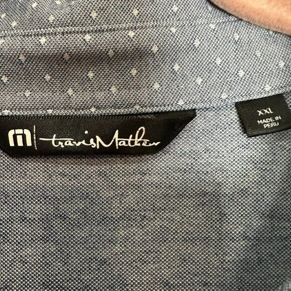 Travis Mathew Polo Shirt Mens XXLarge Blue polka dot Collared Cotton - Picture 5 of 10